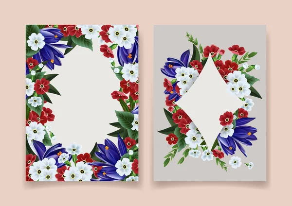 Illustration Greeting Wedding Invitation Card Template Crocus Primrose Flowers — Stock Vector