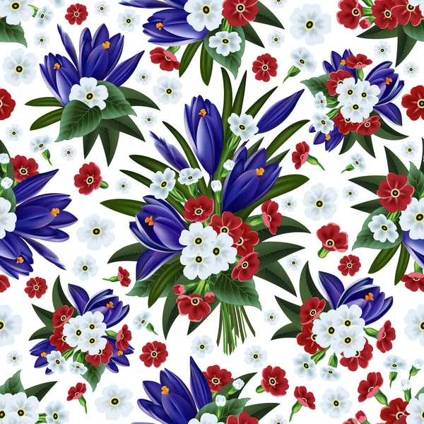 Illustration Motif Floral Avec Crocus Primevère Isolés — Image vectorielle