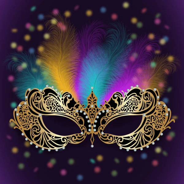 Illustratie Van Kaart Template Met Carnaval Masker Veren Confetti Achtergrond Vectorbeelden