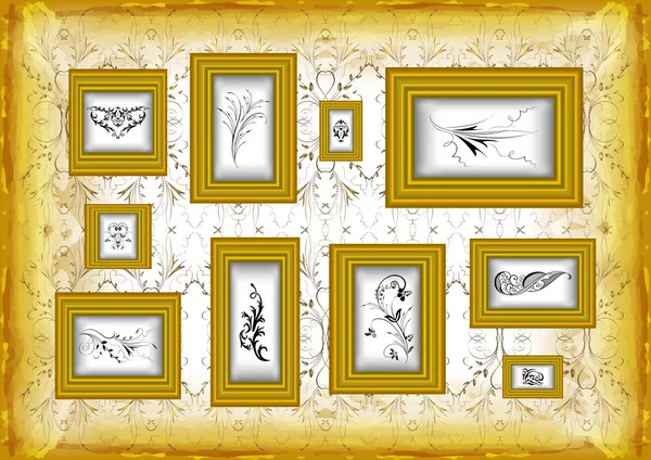 Golden frames with floral ornament — Stock Vector