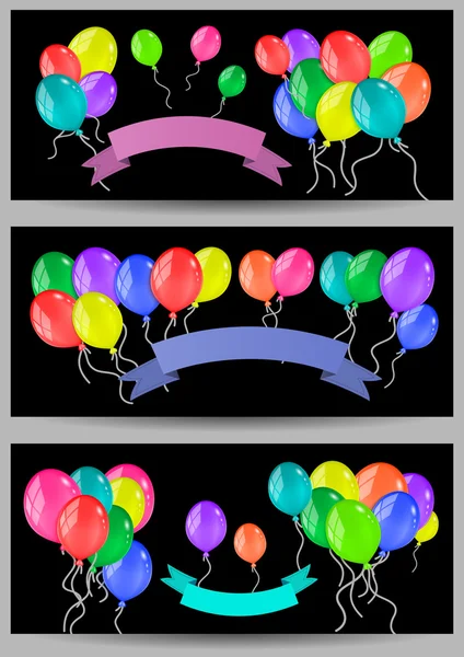 Banners with balloons and ribbons — Stock Vector