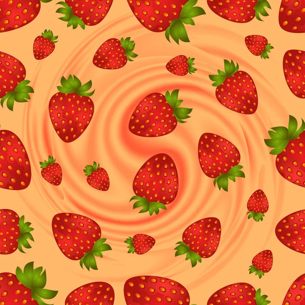Seamless strawberry pattern with swirl background — Stock Vector