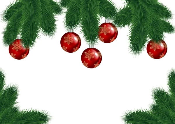 Christmas background with fir branches and red balls — Stock Vector