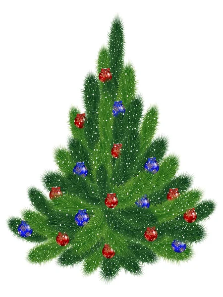 Kerstboom met rode en blauwe ballen — Stockvector