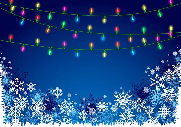 Luces de Navidad y copos de nieve — Vector de stock