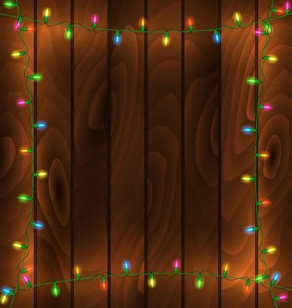 Cadre guirlande sur fond bois — Image vectorielle