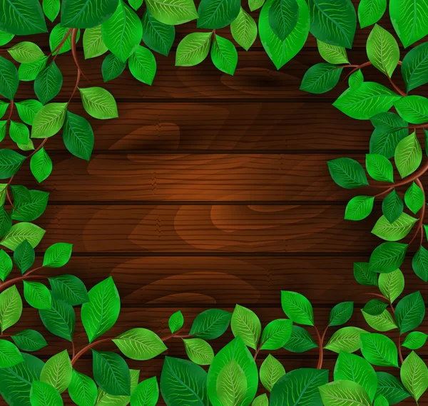 Grüne Blätter auf Holz Hintergrund — Stockvektor