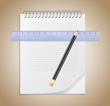 Defter, kalem ve cetvel