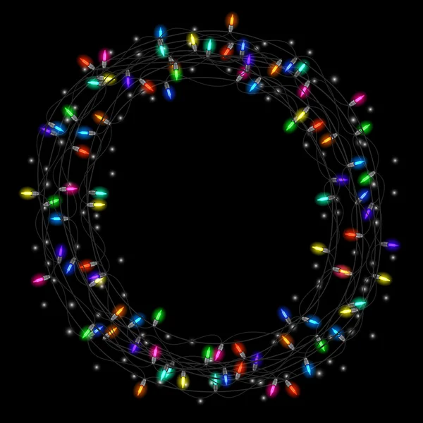 Colorful garland lights on black background — Stock Vector