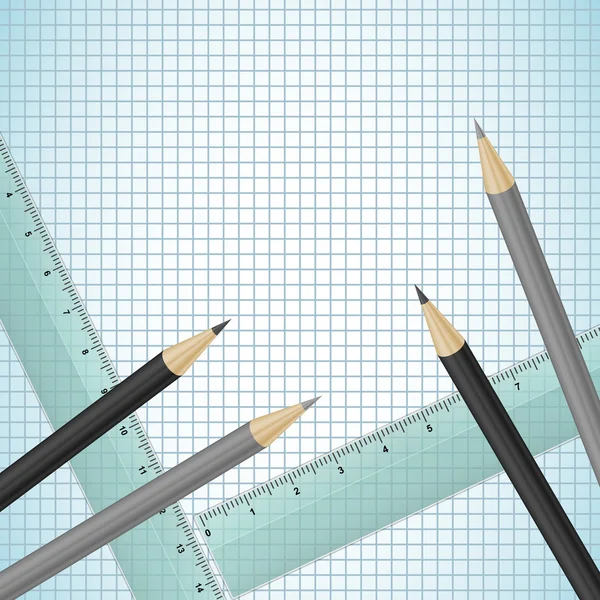 Ceruzák és uralkodók kockás papíron Vektor Grafikák