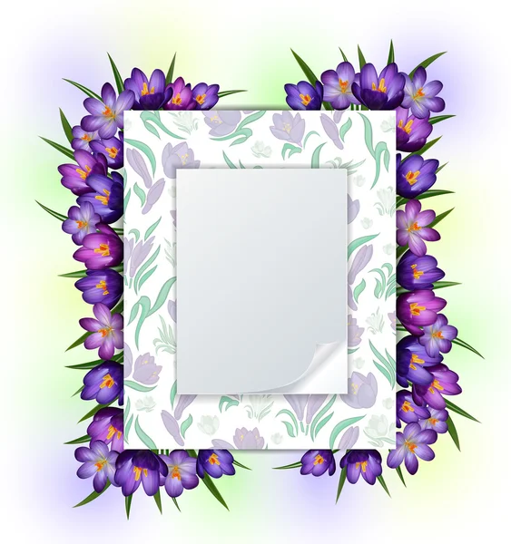 Modèle d'invitation avec cadre de fleurs de crocus — Image vectorielle