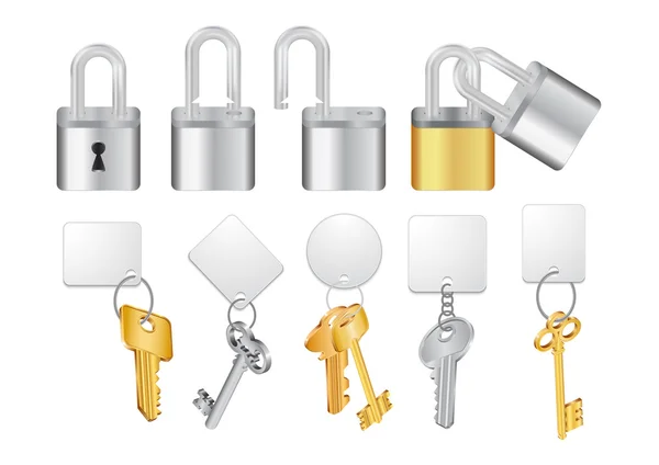 Cadeados com chaves e chaveiros — Vetor de Stock