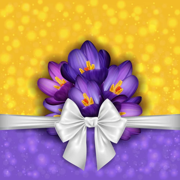 Purple crocus flowers with bow