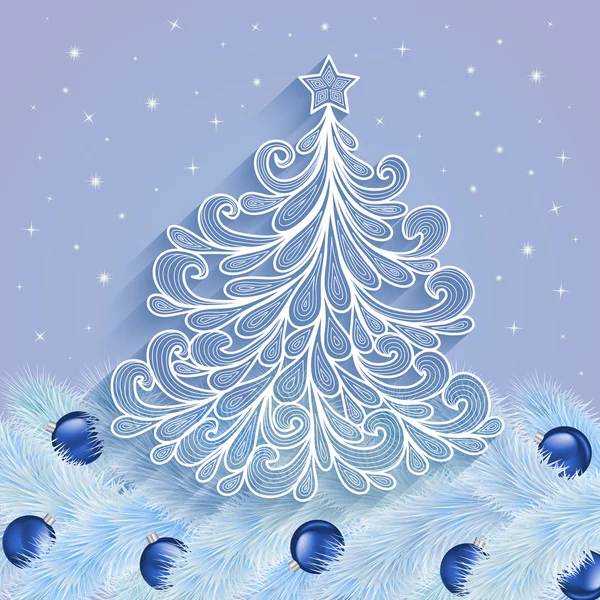 Bolas de Navidad y árbol — Vector de stock