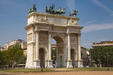 Arco della Pace in Milan, Italy, a neoclassical triumphal arch and iconic landmark located at the entrance to Parco Sempione.