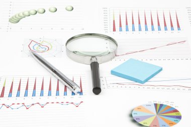 İş natürmort diyagramı, Büyüteç, parlak kalem, etiket