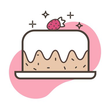 Kremalı, çikolatalı ve dutlu bir pasta ikonu. Bir pastanenin logosu.