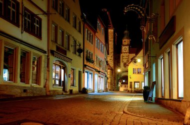 Güzel ortaçağ şehir, Rotenburg gece, Bavyera, Almanya