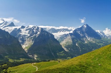Güzel pastoral Alps Peyzaj ve iz, dağlarda yaz, İsviçre