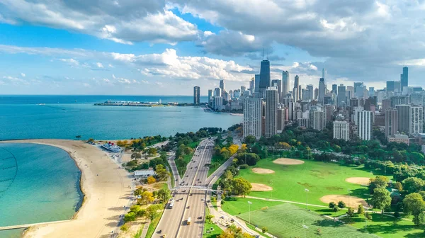 Chicago Skyline Vista Aérea Drone Cima Lago Michigan Cidade Chicago — Fotografia de Stock