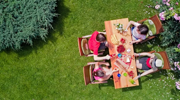 Familia Amigos Comiendo Juntos Aire Libre Fiesta Del Jardín Verano — Foto de Stock