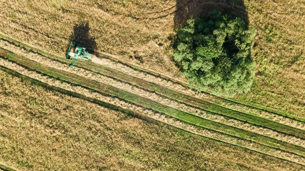 에서부터 공중에서 일하는 압축기 밀밭을 수확하는 수확기를 수확기 — 스톡 사진