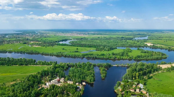 Widok Lotu Ptaka Rzekę Desnę Wiosną Piękny Krajobraz Przyrodniczy Koło — Zdjęcie stockowe