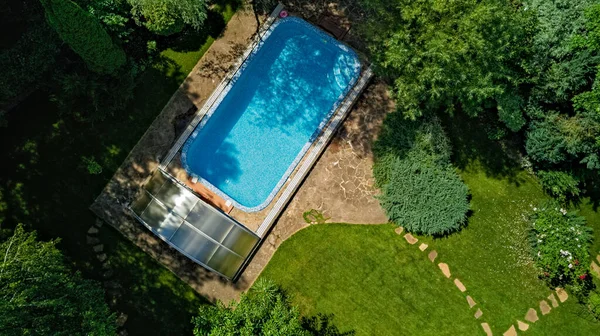 Piscine Dans Beau Jardin Vue Aérienne Sur Dessus — Photo