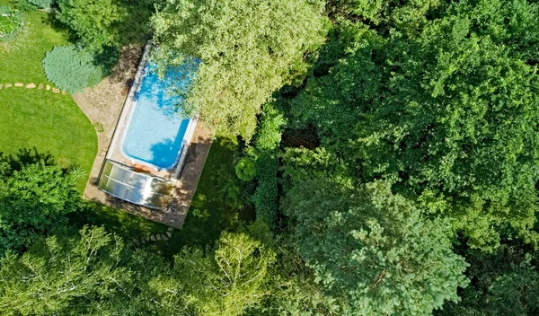 Piscine Dans Beau Jardin Vue Aérienne Sur Dessus — Photo