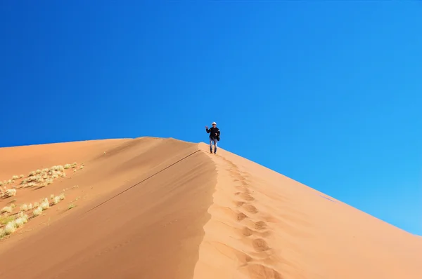 Человек на дюнах пустыни Намиб, Намибия — стоковое фото