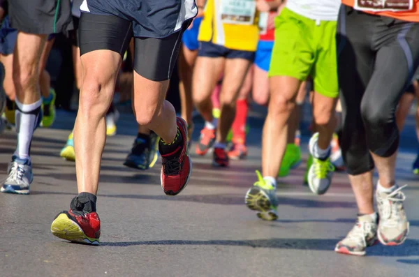 Marathon running race, people feet on road — Stock Photo, Image