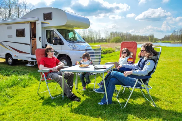 Family vacation, RV (camper) travel with kids Stock Picture