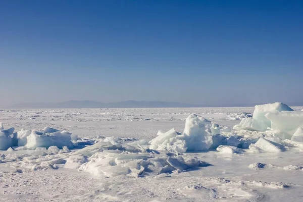 Glace Blanche Neige Climat Froid Saison Hivernale Rivière Gelée Mer — Photo