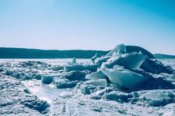 Hummocks Bleus Une Surface Gelée Froid Gel Climat Nordique Ciel — Photo