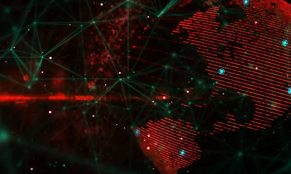 Digital sphere particle line network background.