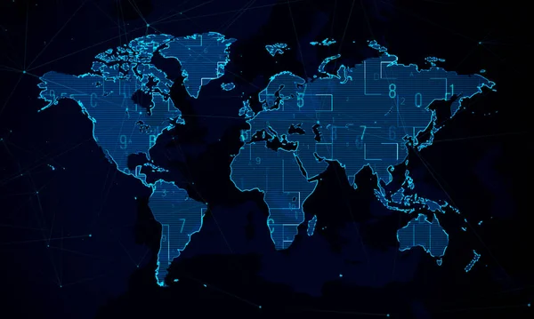Digital world map cyber technology.