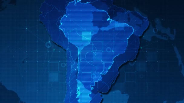Obchodní mapa technologie Jižní Ameriky koncept. Budoucí technologie obchodní mapa nebo koncept digitální komunikace pozadí.
