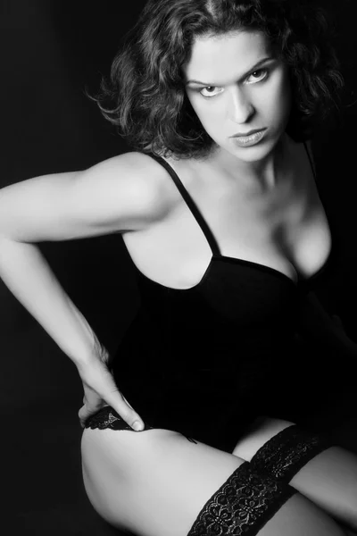 Mulher preto e branco em lingerie — Fotografia de Stock