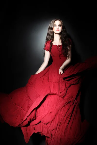 Elegant woman in long dress Red fashion — Stock Photo, Image