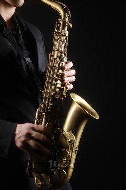 Saxophone player Saxophonist with sax alto clipart