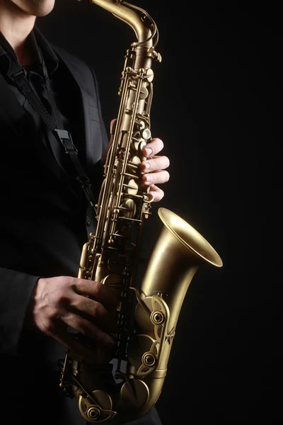 Saxophone player Saxophonist with sax alto — Stock Photo, Image