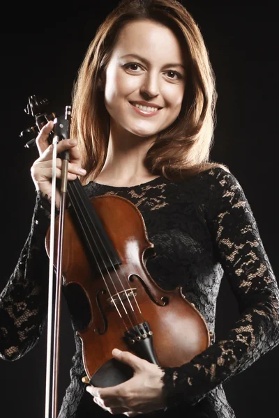 Retrato de mujer hermosa con violinista violinista — Foto de Stock