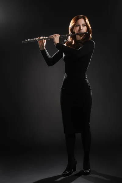 Flute music performer woman flutist — Stock Photo, Image