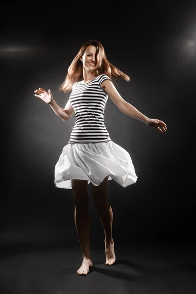 Sailor girl smiling woman in striped vest — Stock Photo, Image