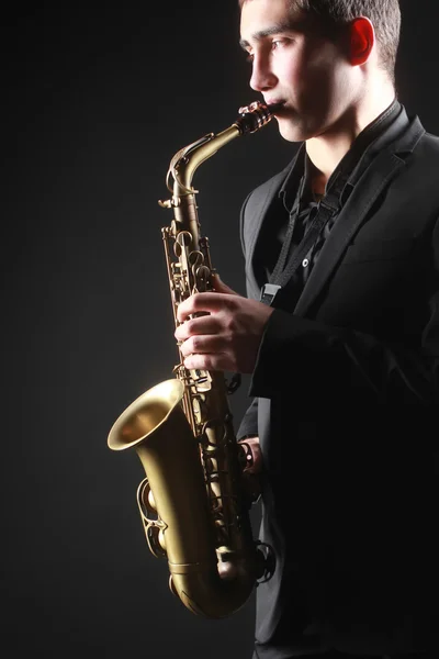 Saxophone player Saxophonist with sax alto — Stock Photo, Image