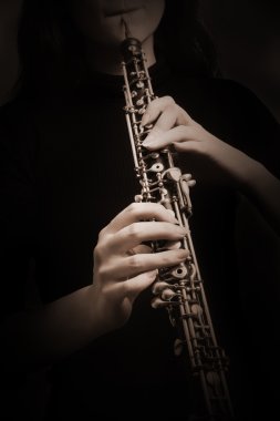 Oboe hands Oboist playing classical music instrument clipart