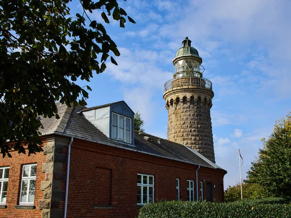 Vieux Phare Traditionnel Pierre Sur Plage Île Aeroe Danemark — Photo