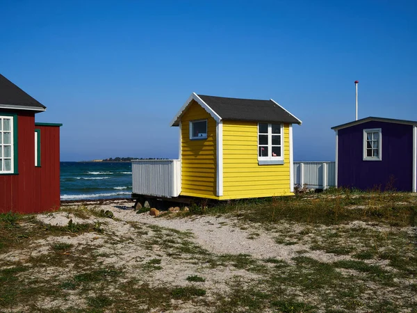 Bonito Bonito Cabanas Praia Madeira Casas Verão Pintado Cores Vivas — Fotografia de Stock