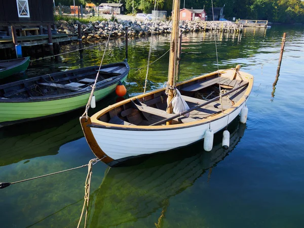 Vecchia Barca Vela Legno Tradizionale Vintage Middelfart Marina Danimarca — Foto Stock