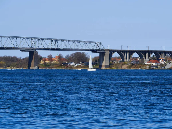 Old Little Belt Bridge Bij Middelfart Funen Denemarken Als Een — Stockfoto